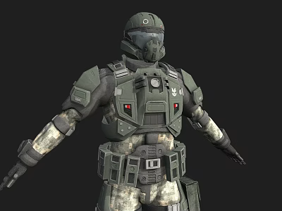 Man Wearing Green Tactical Armor With Military Style And Tech Details 3d model