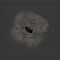 A woman in black standing with red petals falling around on gray background under spotlight