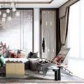 New Chinese Style Living Room Sofa Stool Leisure Chair Coffee Table Corner Table Bookcase Table Lamp Chandelier Floor Lamp 3d model