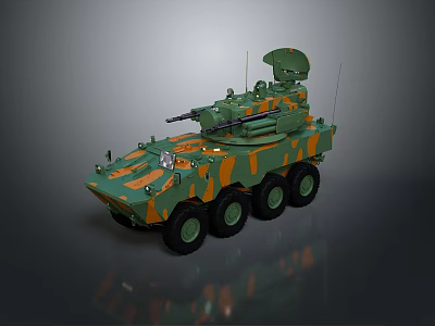 Green Orange Camouflage Six Wheeled Tank With Turret And Antenna Military Vehicle 3d model