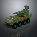 Green Orange Camouflage Six Wheeled Tank With Turret And Antenna Military Vehicle