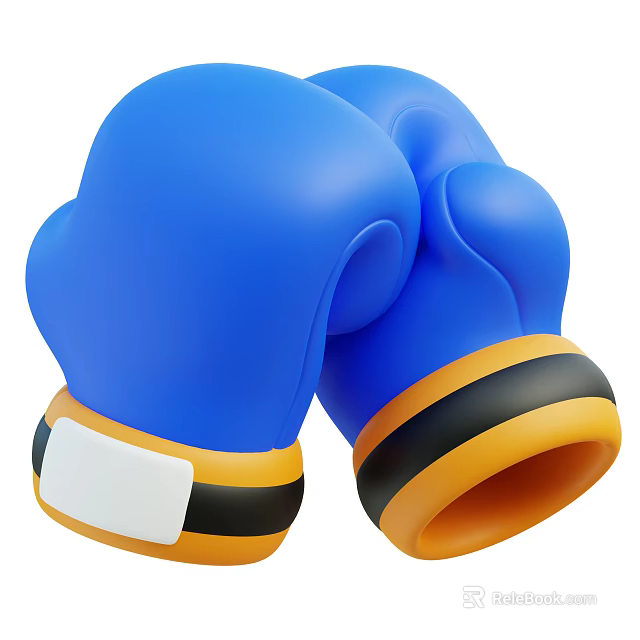 High Quality Blue Boxing Gloves With Yellow And Black Stripes And White Label For Training 3d model 