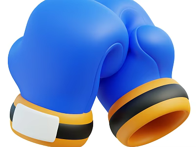 High Quality Blue Boxing Gloves With Yellow And Black Stripes And White Label For Training 3d model