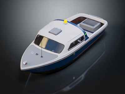 Blue And White Yacht With Sleek Design And Cockpit 3d model