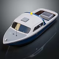 Blue And White Yacht With Sleek Design And Cockpit