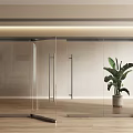 Modern Glass Double Doors Interior Design With Potted Plant And Wooden Floor