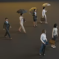 Group of Business Women in Professional Attire Walking with Handbags Umbrellas and Suitcases