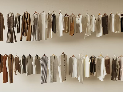 Different Types Of Stylish Clothes Hanging On Wall 3d model