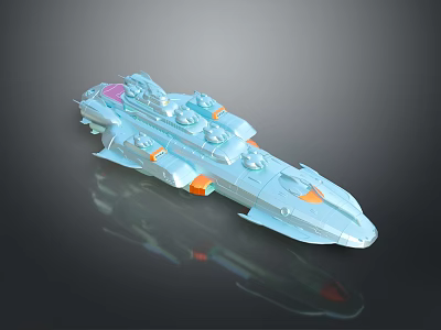 Futuristic Cosmic Spaceship Model With Blue Sleek Design Circular Components And Orange Accents 3d model