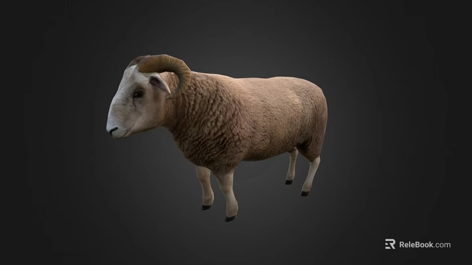 Realistic Game Movie Character Sheep With Curved Horns And Brown Wool 3d model 