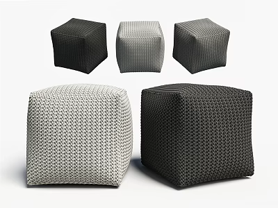 Stylish Woven Cube Ottoman Design With Black And Gray Textured Fabric 3d model