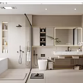 Modern Bathroom Interior Design With Freestanding Bathtub Glass Shower Vanity Mirror And Wall Cabinets