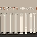 Various Types of Decorative Roman Columns with Classical Capitals and Designs