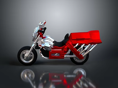 Red Motorcycle Toy Model With Silver Accents Black Seat And Red Side Box 3d model