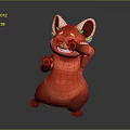 Adorable Red Cartoon Character With Big Ears Chubby Body Smiling And Waving