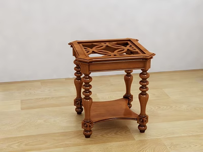 Elegant Wooden Side Table With Carved Square Top Decorative Legs And Lower Shelf 3d model