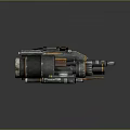 Sci Fi Mechanical Weapon With Yellow Black Metal Gears Pipes And Heat Sink Design
