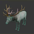Realistic 3D Model of Elk With Large Antlers and White Brown Body