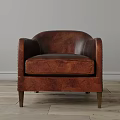 Classic Brown Leather Accent Chair With Armrests Stitching Details And Wooden Legs
