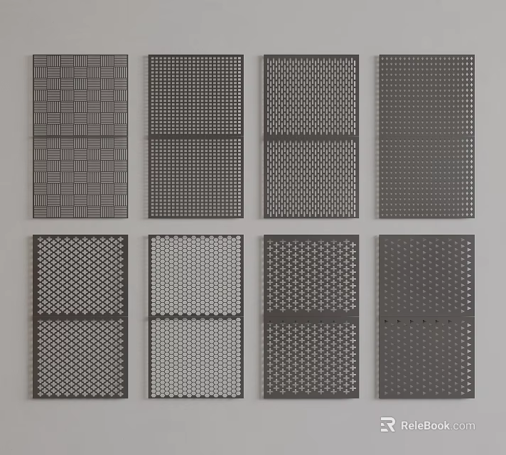 Gray Wall Panels With Various Textured Patterns And Different Design Styles 3d model 