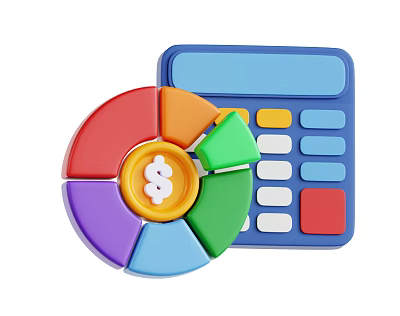 Colorful Pie Chart With Dollar Sign And Blue Calculator For Financial Analysis 3d model