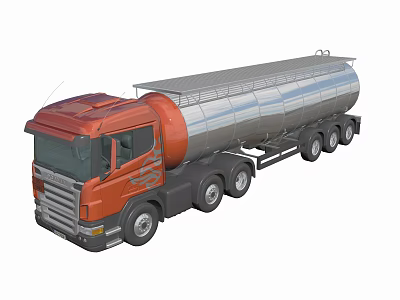 Red Cab Silver Tanker Heavy Duty Functional Truck With Trailer For Industrial Transport 3d model