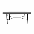 Sleek Modern Oval Dining Table With Gray Tabletop And Black Metal Legs
