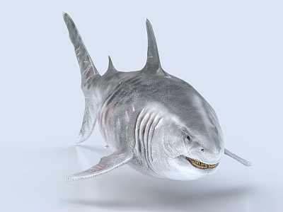 Realistic 3D Aquatic Animal Shark With Silver Gray Skin Texture And Sharp Teeth 3d model