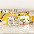 Specialty Store Interior With Yellow Walls White Shelves And Product Displays