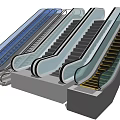 Various Modern Escalator Structures With Metal Frames And Glass Side Panels 3d model