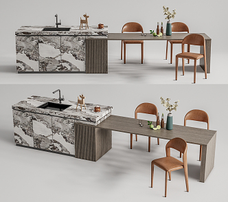 Modern Dining Table and Chair Combination Nakajima Bar Table and Chair 3d model