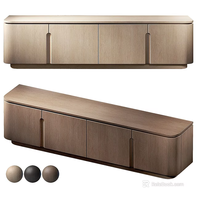 Elegant Modern Wooden Dresser with Curved Top and Minimalist Drawers 3d model 
