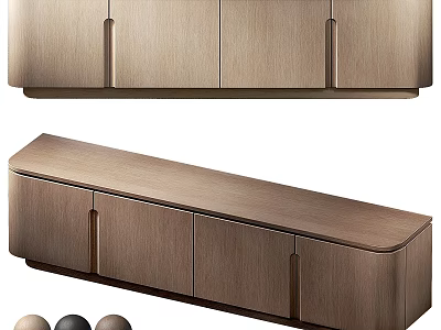 Elegant Modern Wooden Dresser with Curved Top and Minimalist Drawers 3d model
