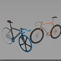 Two Stylish Bicycles With Blue And Orange Frames Brown Seats And Unique Handlebar Designs