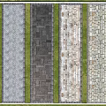 Natural Stone And Wooden Planks Outdoor Flooring With Various Textures And Grass Strips