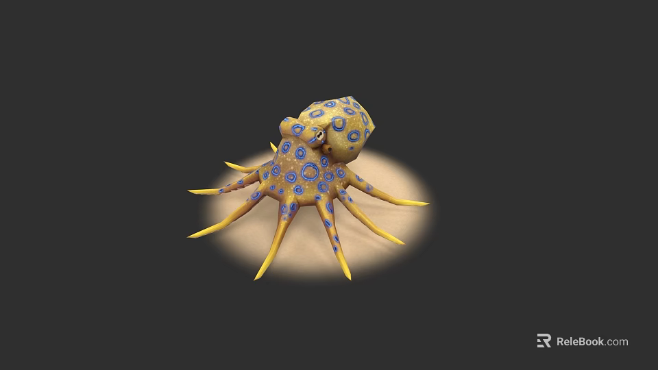 Vibrant Aquatic Octopus With Yellow Tentacles And Blue Spots On Seabed 3d model 