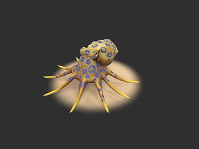 Vibrant Aquatic Octopus With Yellow Tentacles And Blue Spots On Seabed 3d model