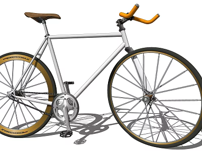 White Frame Fixie Bicycle With Brown Seat Orange Handlebars And Gold Rims 3d model