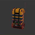 Yellow Heavy Duty Case With Black Straps Red Wheels And Antenna