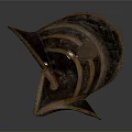 Ancient Leather War Helmet With Striped Patterns As Historical Weapon Artifact