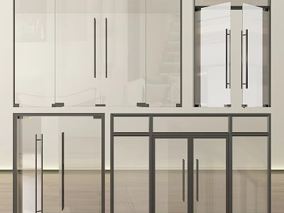 Modern Glass Double Doors With Black Frame For Home Interior Design 3d model