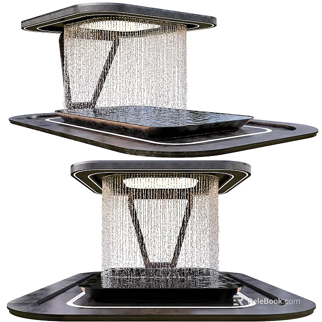 Modern Multi tiered Water Fountain With Cascading Water And Illuminated Black Base 3d model 