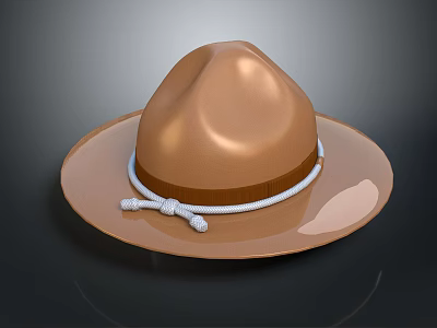 Brown Wide Brim Hat With White Rope Band For Casual Outdoor Daily Use 3d model