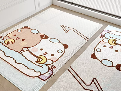 Light Colored Square Carpet with Cute Bear and Panda Cartoon Patterns for Home Decor 3d model
