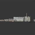 Detailed Architectural Model of Industrial Building Complex with Chimneys and Intricate Roof Design