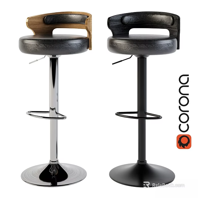 Stylish Modern Single Bar Stool With Black Padded Seat And Adjustable Metal Base 3d model 