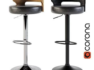 Stylish Modern Single Bar Stool With Black Padded Seat And Adjustable Metal Base 3d model