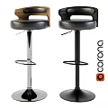 Stylish Modern Single Bar Stool With Black Padded Seat And Adjustable Metal Base
