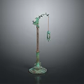 Ancient Bronze Artifact With Green Patina Bird Shaped Top Hanging Lantern And Circular Base