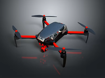 Black and Red Drone Quadcopter With Aerodynamic Body And Rotor Blades 3d model